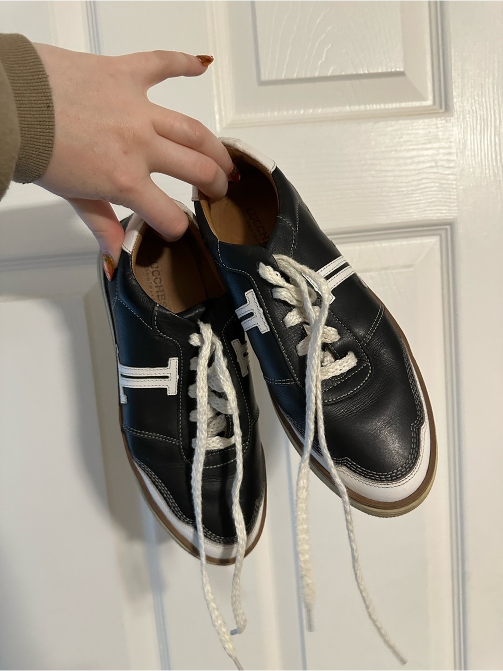 Lucchese Black and White Leather Low-Top Sneakers